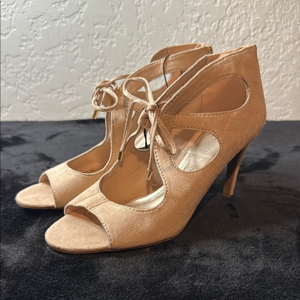 Elegant Tan Lace-Up Stiletto Heels